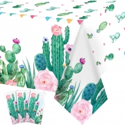 Breling 3 Pieces Watercolor Cactus Tablecloth Plastic Waterproof Table Cover for Birthday Party Decorations Kitchen Dining Room Party Supply, 108 x 54 Inches