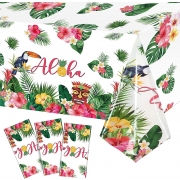 3 Pack Hawaiian Luau Tablecloths, Luau Decoration Aloha Tropical Palm Leaves Table Cloth Hawaii Disposable Plastic Rectangular Table Cover Tiki Party Supplies for Birthday Summer Kid, 54 x 108 Inch